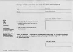 Enveloppe pour les formulaires de l'examen médical scolaire Canton de Berne