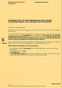 Fragebogen über den Gesundheitszustand (2. Kindergartenjahr und 4. Schuljahr) Kanton Bern