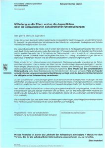 Mitteilung Eltern über schulärztliche Untersuchung Kanton Bern